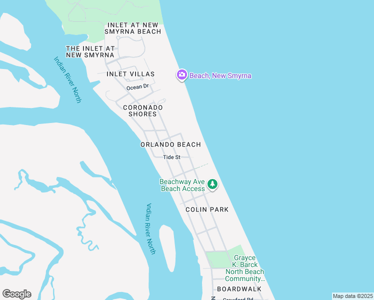 map of restaurants, bars, coffee shops, grocery stores, and more near 1632 North Atlantic Avenue in New Smyrna Beach