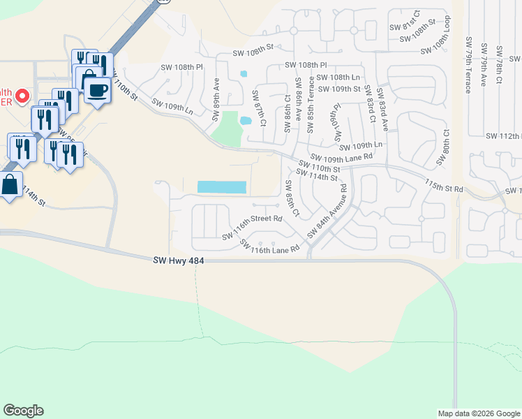 map of restaurants, bars, coffee shops, grocery stores, and more near 8736 Southwest 115th Street in Ocala