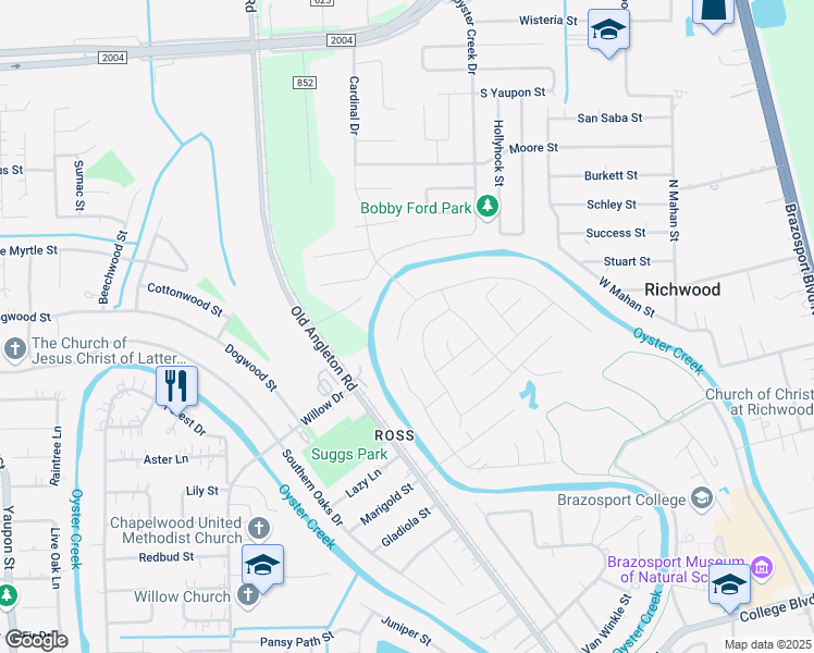 map of restaurants, bars, coffee shops, grocery stores, and more near 311 Creekside Lane in Lake Jackson