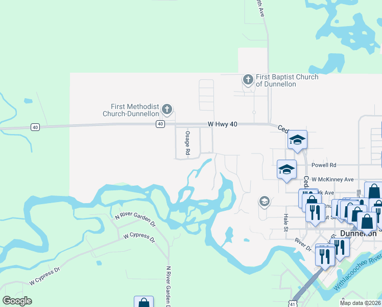 map of restaurants, bars, coffee shops, grocery stores, and more near 11602 Seminole Road in Dunnellon