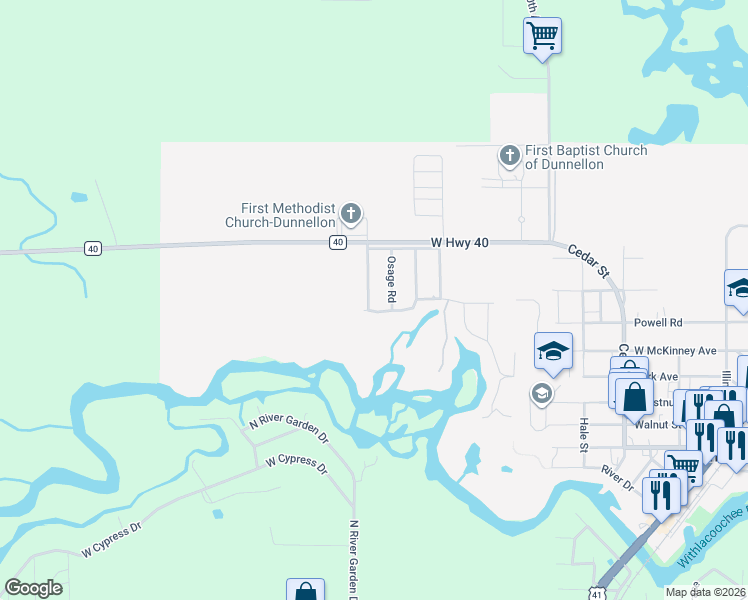 map of restaurants, bars, coffee shops, grocery stores, and more near 11605 Kennesaw Road in Dunnellon