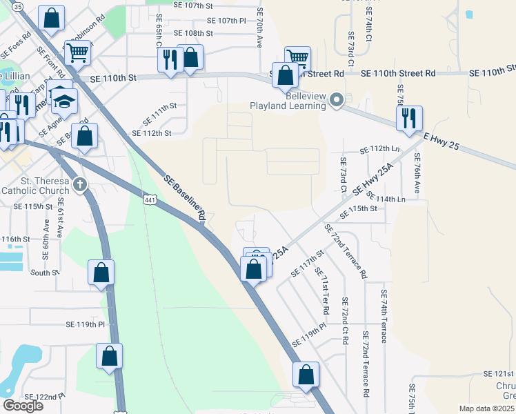 map of restaurants, bars, coffee shops, grocery stores, and more near 11329 68th Court in Belleview