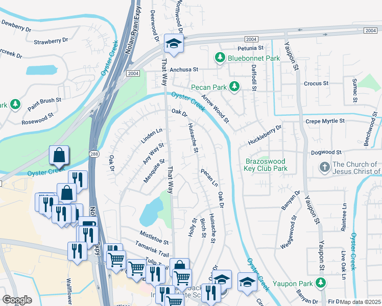 map of restaurants, bars, coffee shops, grocery stores, and more near 64 Fern Court in Lake Jackson