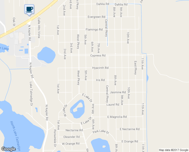 map of restaurants, bars, coffee shops, grocery stores, and more near 1545 6th Avenue in DeLand