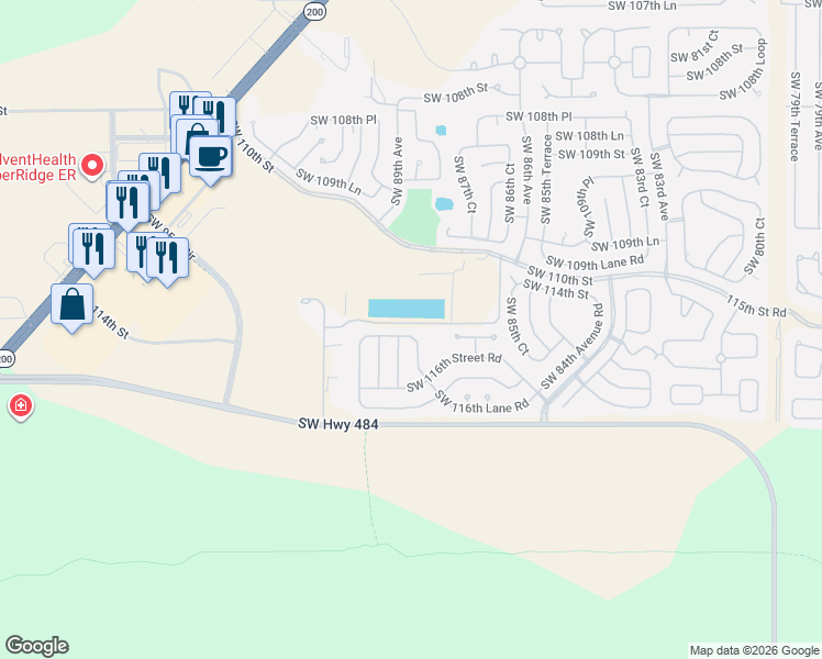 map of restaurants, bars, coffee shops, grocery stores, and more near 8849 Southwest 115th Street in Ocala