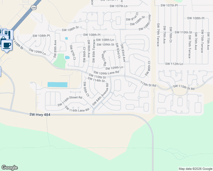 map of restaurants, bars, coffee shops, grocery stores, and more near 8381 Southwest 114th Street in Ocala