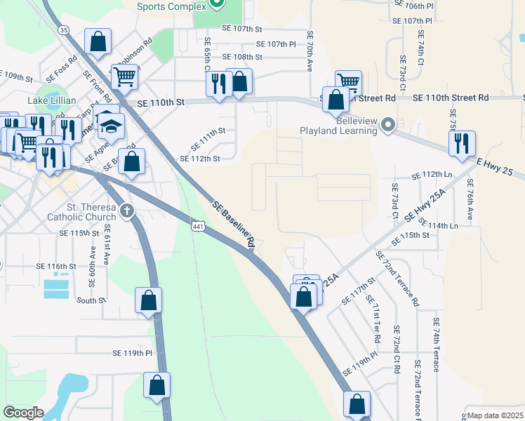 map of restaurants, bars, coffee shops, grocery stores, and more near 11329-11415 68th Court in Belleview