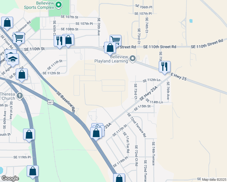map of restaurants, bars, coffee shops, grocery stores, and more near 7200 Southeast 115th Place in Belleview