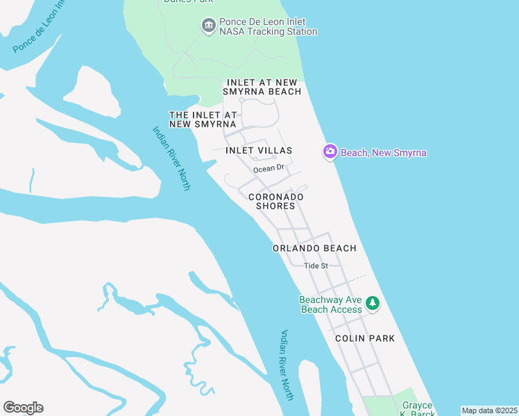 map of restaurants, bars, coffee shops, grocery stores, and more near 1900 North Indian River Road in New Smyrna Beach