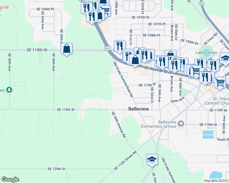 map of restaurants, bars, coffee shops, grocery stores, and more near 11322 Southeast 55th Avenue Road in Belleview