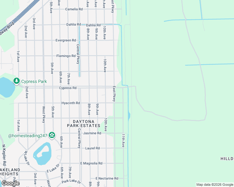 map of restaurants, bars, coffee shops, grocery stores, and more near 1675 East Parkway in DeLand