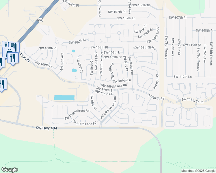 map of restaurants, bars, coffee shops, grocery stores, and more near 8468 Southwest 109th Place in Ocala