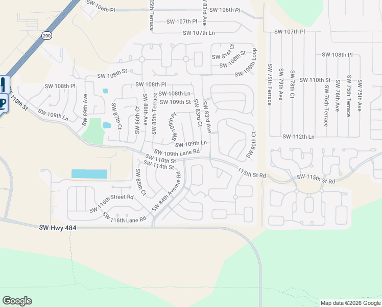 map of restaurants, bars, coffee shops, grocery stores, and more near 8390 Southwest 109th Lane in Ocala