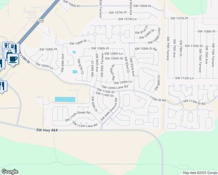 map of restaurants, bars, coffee shops, grocery stores, and more near 8468 Southwest 109th Place in Ocala