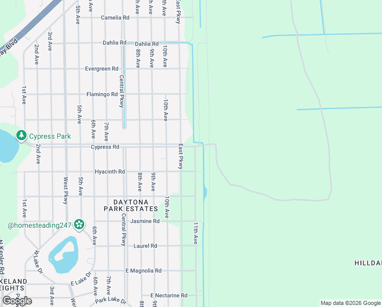 map of restaurants, bars, coffee shops, grocery stores, and more near 1675 East Parkway in DeLand