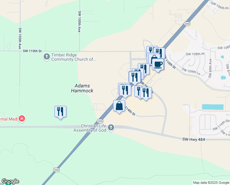 map of restaurants, bars, coffee shops, grocery stores, and more near 9589 Southwest State Road 200 in Ocala