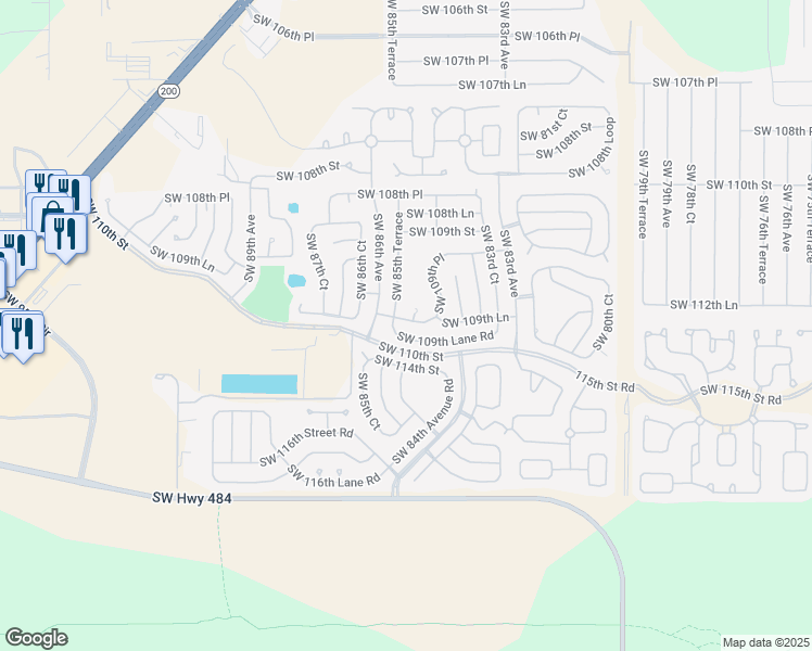map of restaurants, bars, coffee shops, grocery stores, and more near 8552 Southwest 109th Place in Ocala