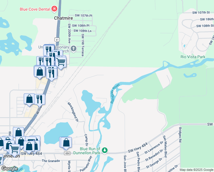 map of restaurants, bars, coffee shops, grocery stores, and more near 11367 South Burkitt Road in Dunnellon
