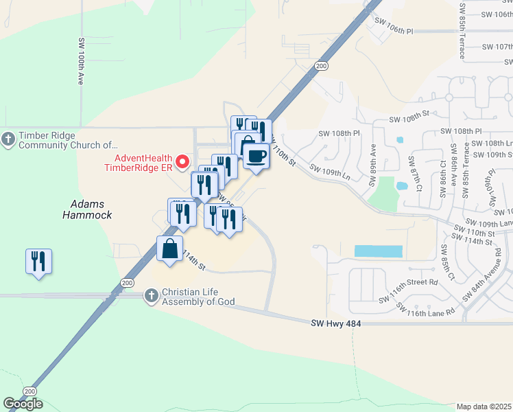 map of restaurants, bars, coffee shops, grocery stores, and more near 11313 Southwest 95th Circle in Ocala