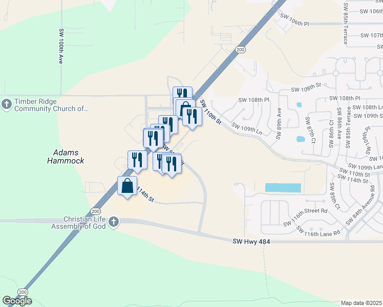 map of restaurants, bars, coffee shops, grocery stores, and more near 11313 Southwest 95th Circle in Ocala
