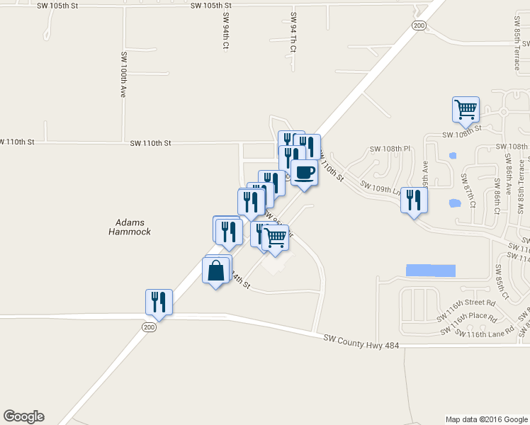 map of restaurants, bars, coffee shops, grocery stores, and more near 9799 Southwest 95th Circle in Ocala