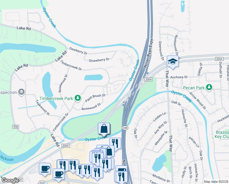 map of restaurants, bars, coffee shops, grocery stores, and more near 17 Heritage Oak Ct in Lake Jackson
