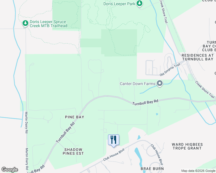 map of restaurants, bars, coffee shops, grocery stores, and more near 2881 Turnbull Bay Road in New Smyrna Beach