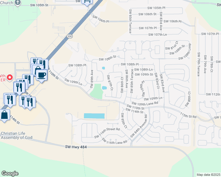 map of restaurants, bars, coffee shops, grocery stores, and more near 10940 Southwest 87th Court in Ocala
