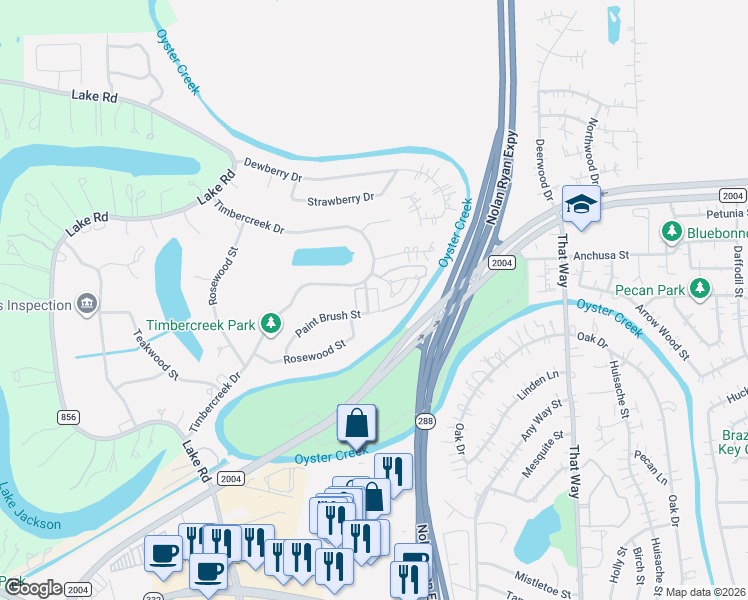 map of restaurants, bars, coffee shops, grocery stores, and more near 110 Manor Place in Lake Jackson