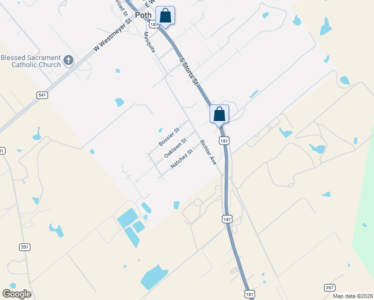 map of restaurants, bars, coffee shops, grocery stores, and more near 109 Natchez Street in Poth