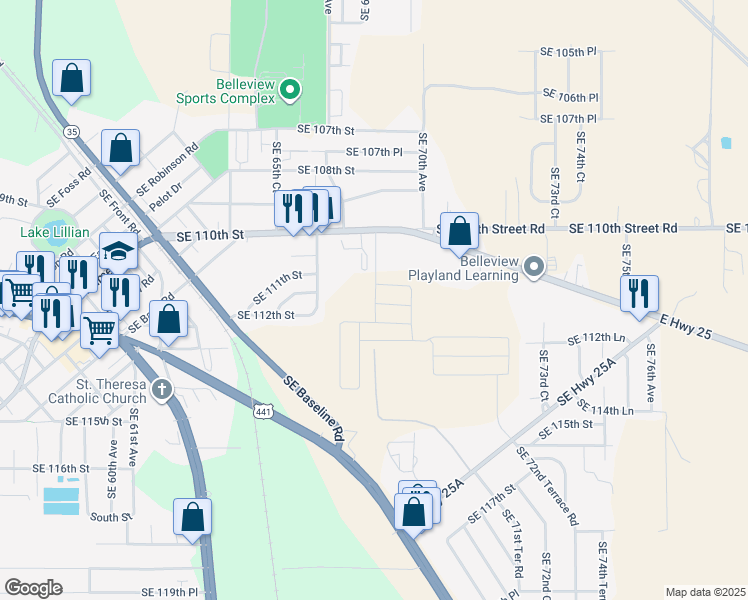 map of restaurants, bars, coffee shops, grocery stores, and more near 6850 Southeast 110th Street in Belleview