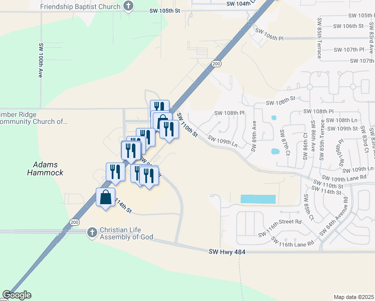 map of restaurants, bars, coffee shops, grocery stores, and more near 11311 Southwest 95th Circle in Ocala