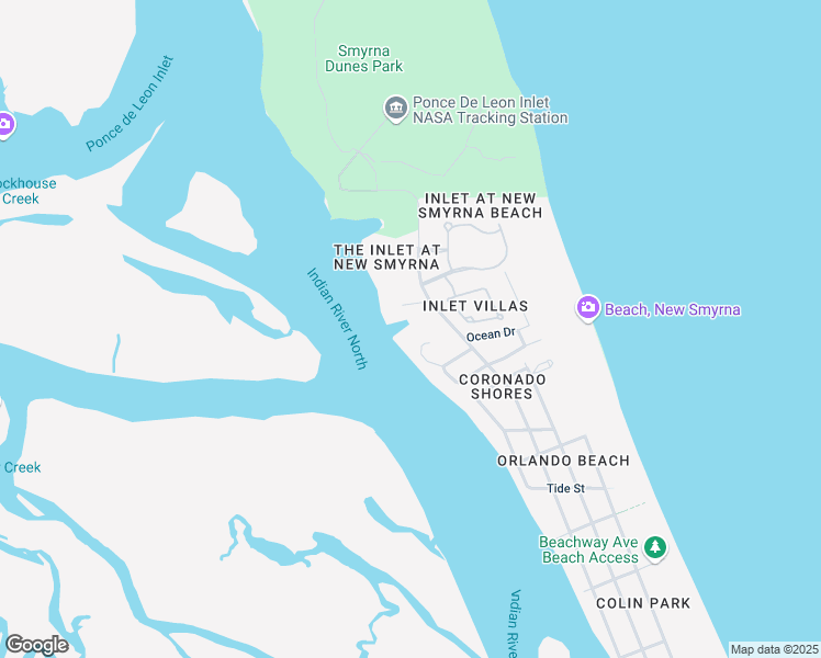 map of restaurants, bars, coffee shops, grocery stores, and more near 2100 North Peninsula Avenue in New Smyrna Beach
