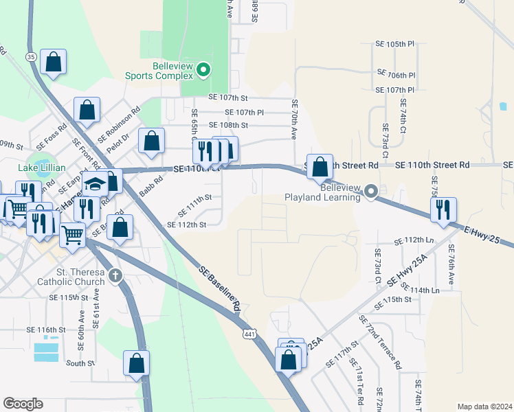 map of restaurants, bars, coffee shops, grocery stores, and more near 6850 Southeast 110th Street in Belleview