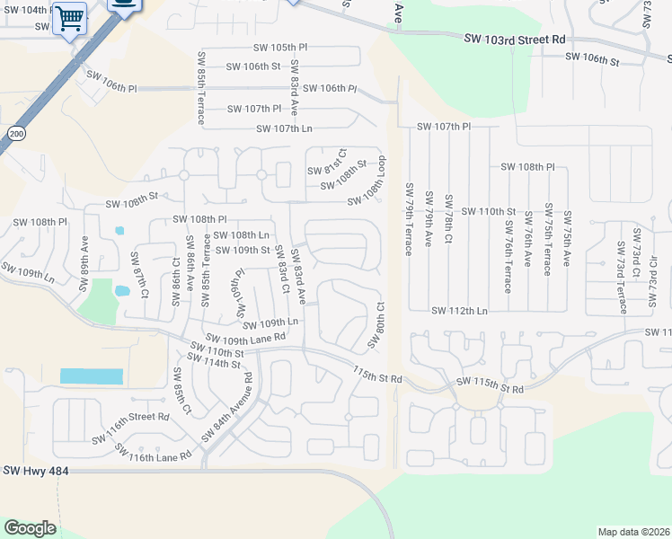map of restaurants, bars, coffee shops, grocery stores, and more near 8175 Southwest 109th Street Road in Ocala