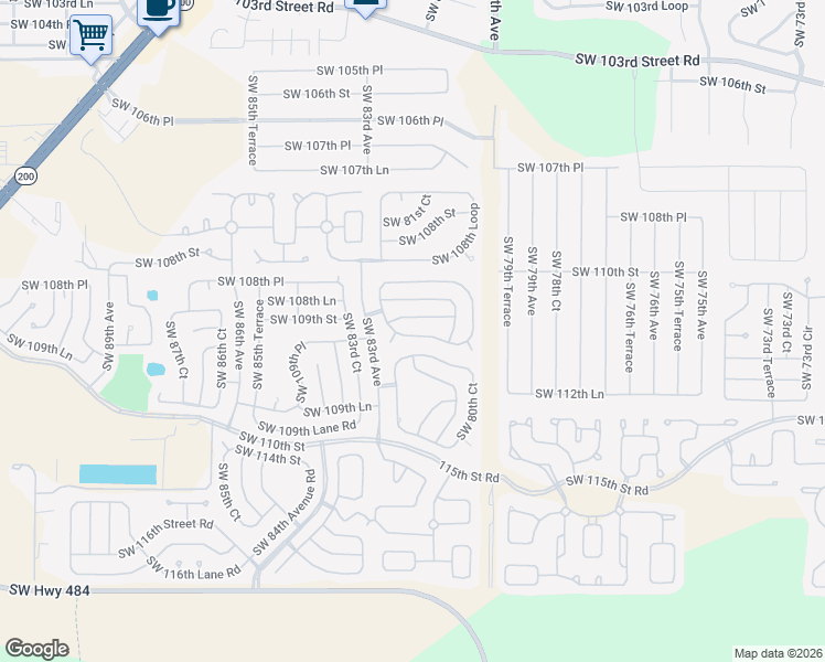 map of restaurants, bars, coffee shops, grocery stores, and more near 8175 Southwest 109th Street Road in Ocala