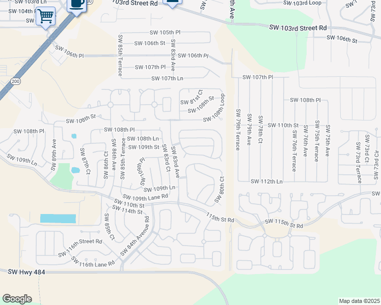 map of restaurants, bars, coffee shops, grocery stores, and more near 8175 Southwest 109th Street Road in Ocala