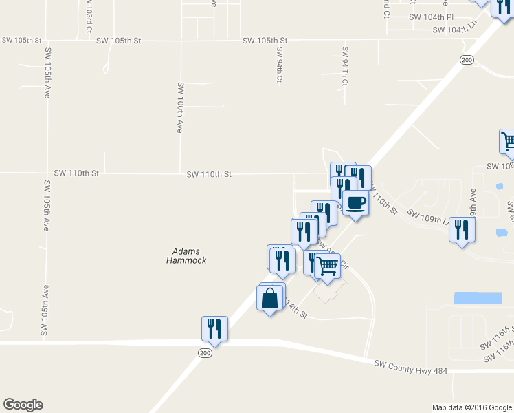 map of restaurants, bars, coffee shops, grocery stores, and more near 9720 Southwest 110th Street in Ocala