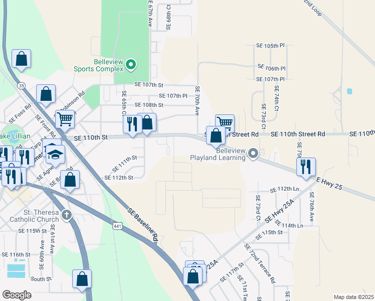 map of restaurants, bars, coffee shops, grocery stores, and more near 6948 Southeast 110th Street in Belleview
