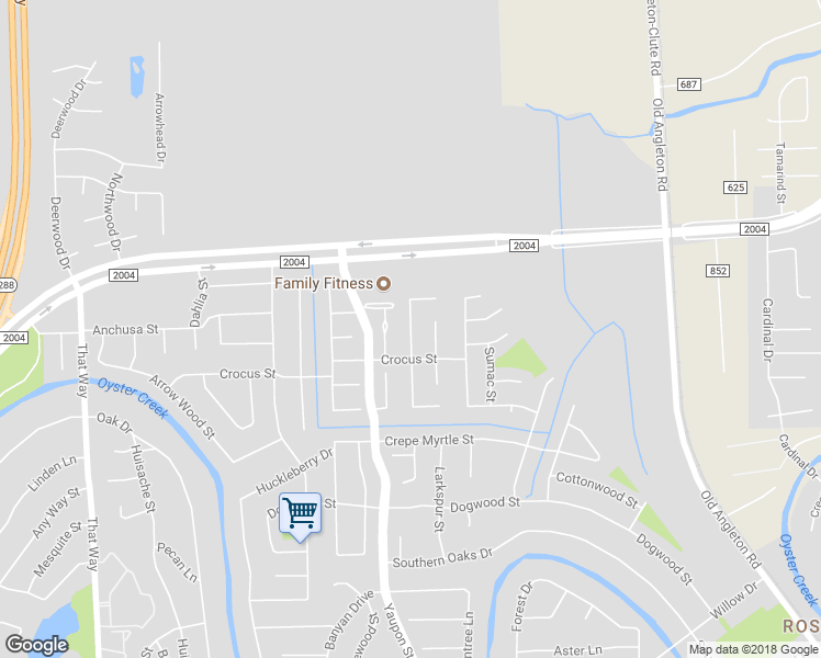 map of restaurants, bars, coffee shops, grocery stores, and more near 58 North Calla Lily Court in Lake Jackson