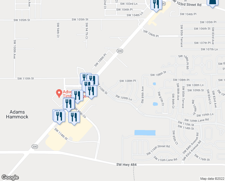 map of restaurants, bars, coffee shops, grocery stores, and more near 9177 Southwest 109th Lane in Ocala