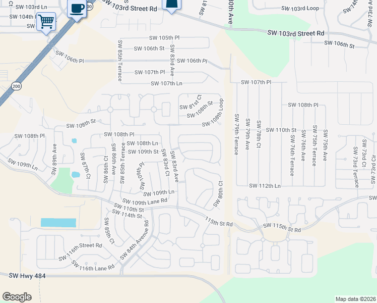 map of restaurants, bars, coffee shops, grocery stores, and more near 8175 Southwest 109th Street Road in Ocala