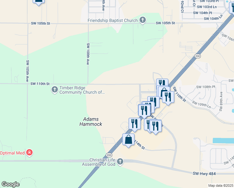 map of restaurants, bars, coffee shops, grocery stores, and more near 9720 Southwest 110th Street in Ocala