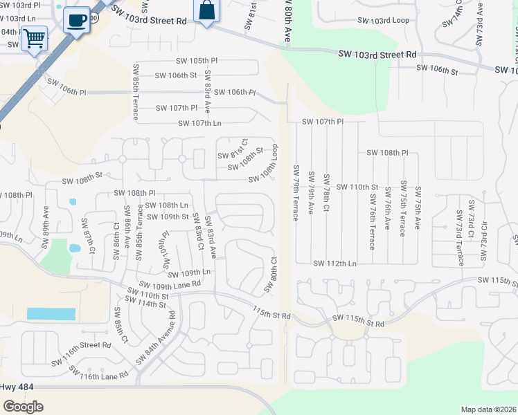 map of restaurants, bars, coffee shops, grocery stores, and more near 8110 Southwest 108th Street Road in Ocala