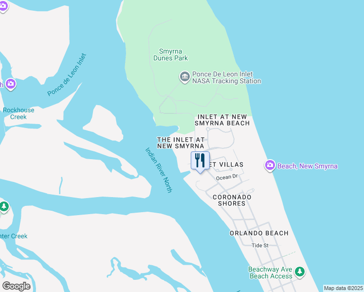 map of restaurants, bars, coffee shops, grocery stores, and more near 2700 North Peninsula Avenue in New Smyrna Beach