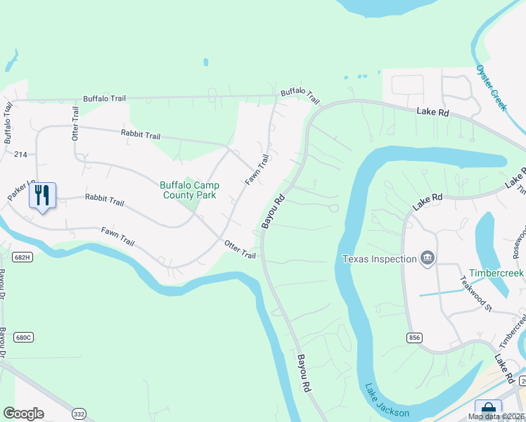map of restaurants, bars, coffee shops, grocery stores, and more near 213 Bayou Road in Lake Jackson