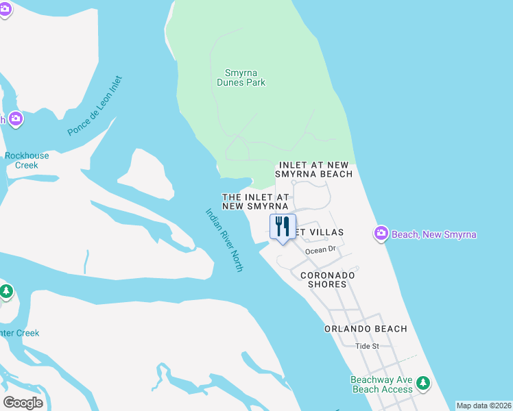 map of restaurants, bars, coffee shops, grocery stores, and more near 2700 North Peninsula Avenue in New Smyrna Beach