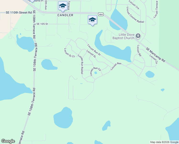 map of restaurants, bars, coffee shops, grocery stores, and more near 20 Locust Drive Track in Ocala