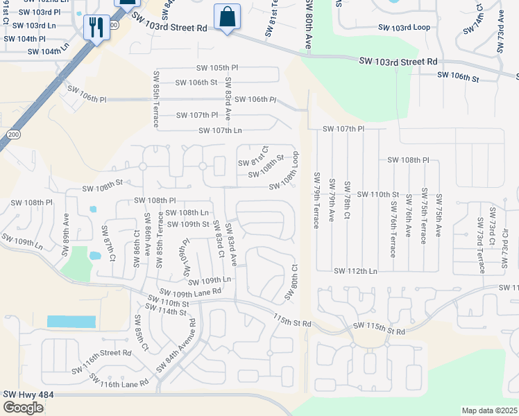map of restaurants, bars, coffee shops, grocery stores, and more near 8169 Southwest 108th Place Road in Ocala