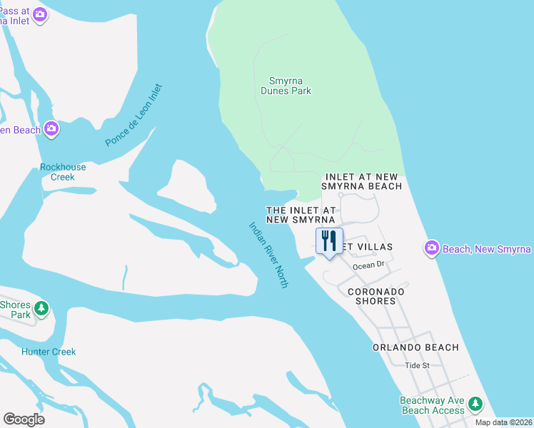 map of restaurants, bars, coffee shops, grocery stores, and more near 2700 North Peninsula Avenue in New Smyrna Beach